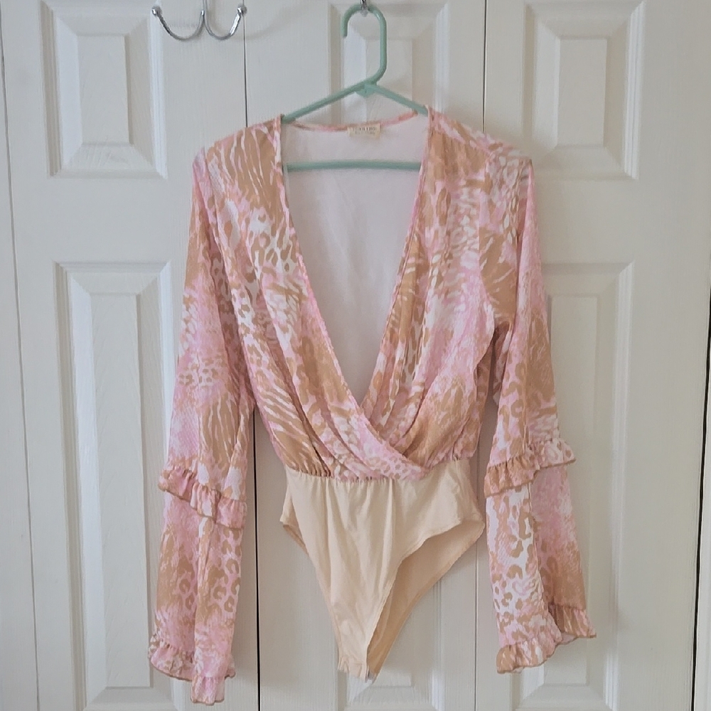 Pink and Tan Animal Print Bodysuit